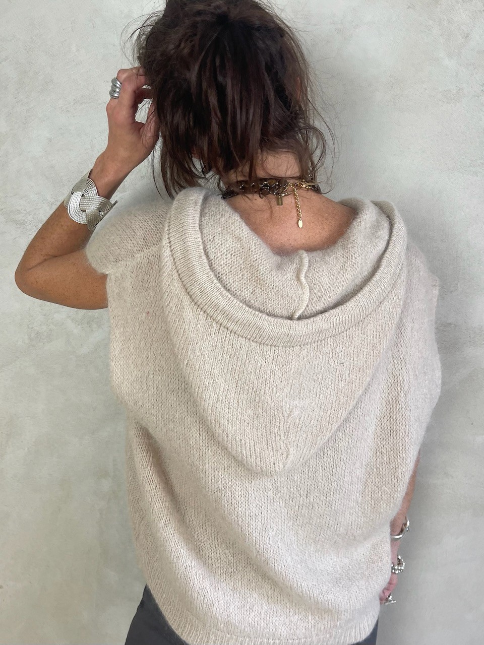 Gilet Mohair sans manches capuche