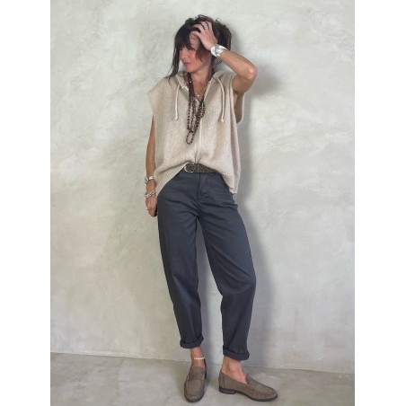 Gilet Mohair sans manches capuche