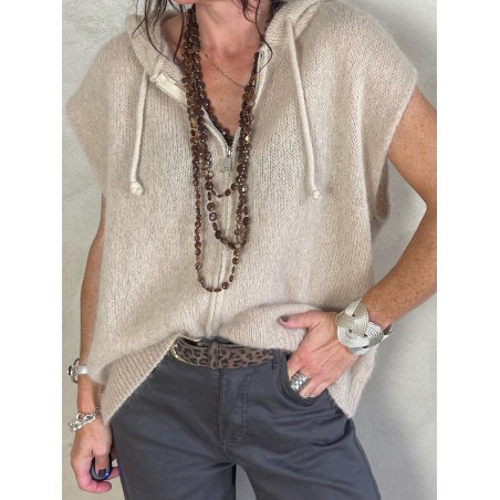 Gilet Mohair sans manches capuche