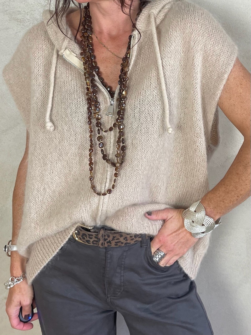 Gilet Mohair sans manches capuche
