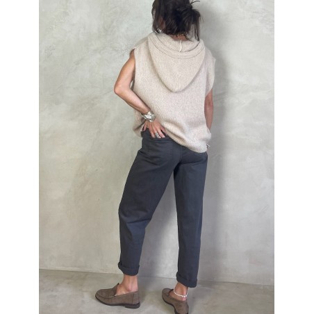 Gilet Mohair sans manches capuche
