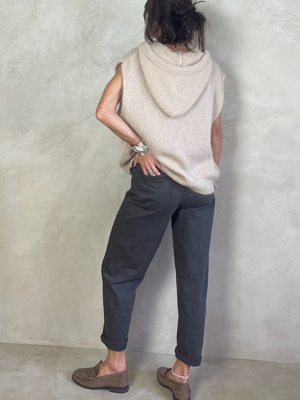 Gilet Mohair sans manches capuche