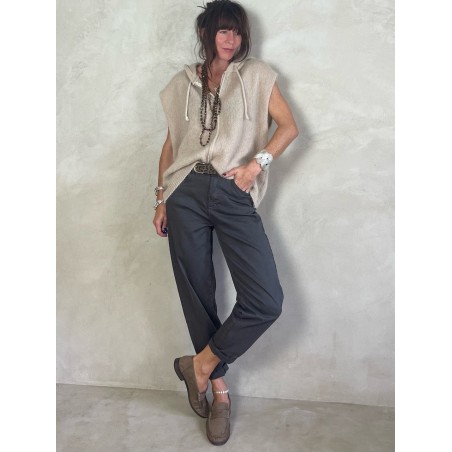 Gilet Mohair sans manches capuche