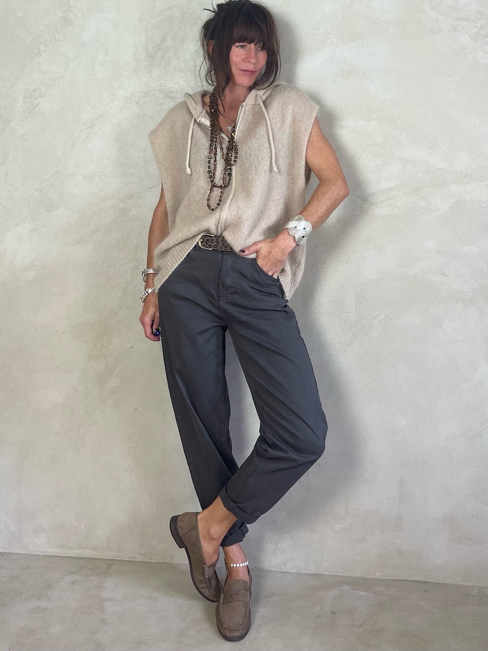 Gilet Mohair sans manches capuche