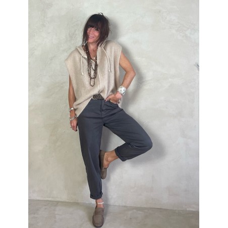 Gilet Mohair sans manches capuche