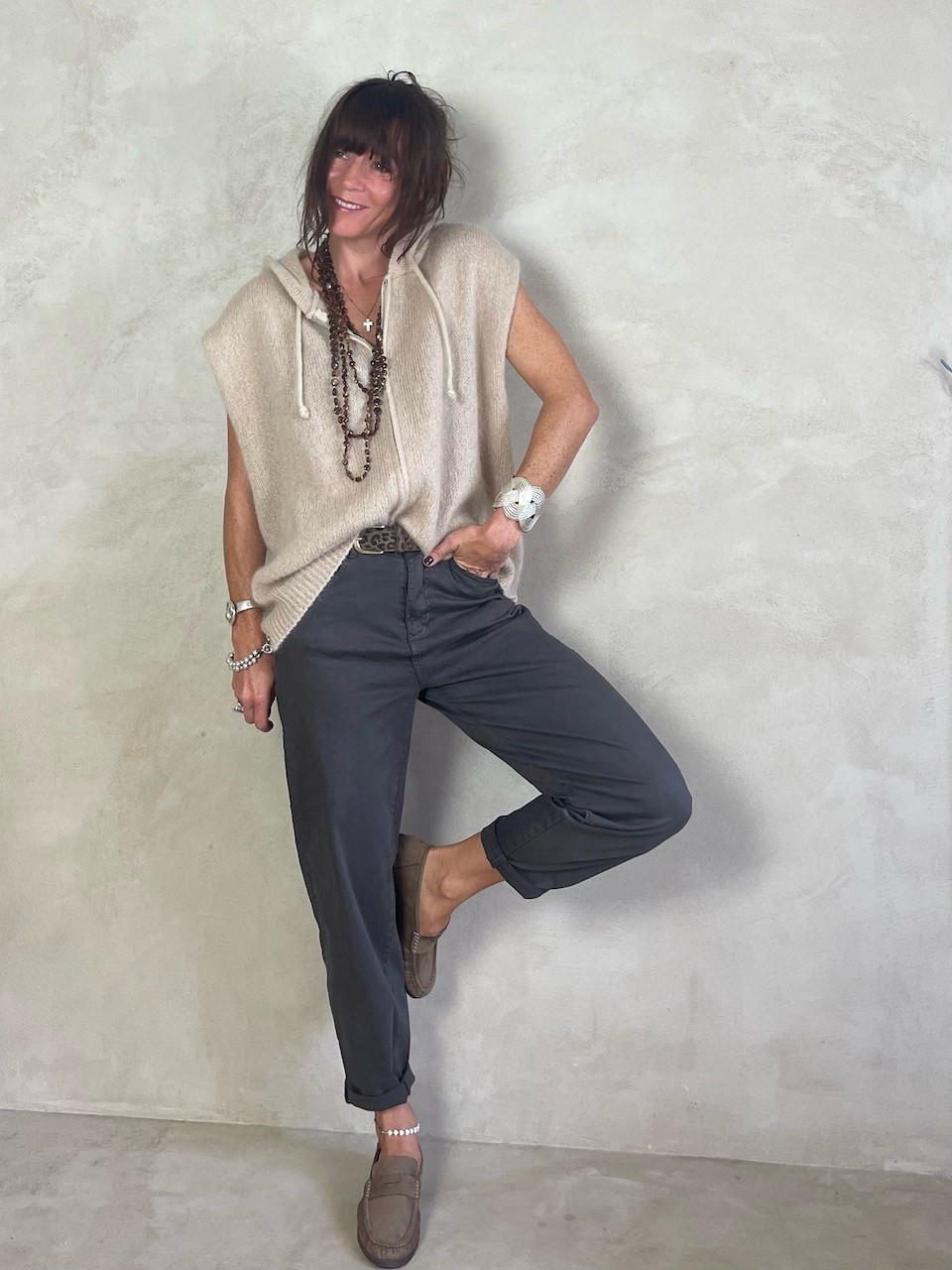 Gilet Mohair sans manches capuche