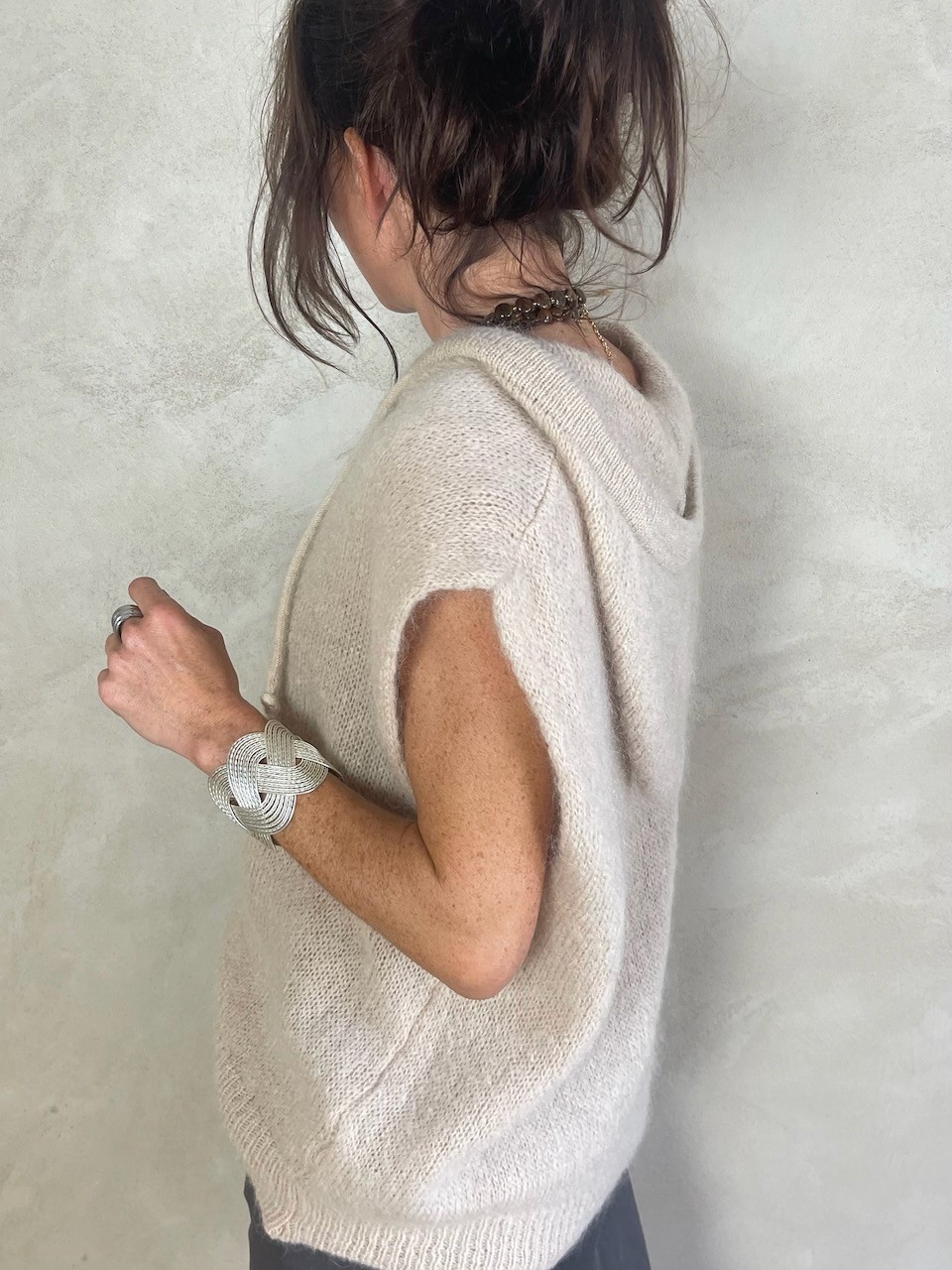 Gilet Mohair sans manches capuche