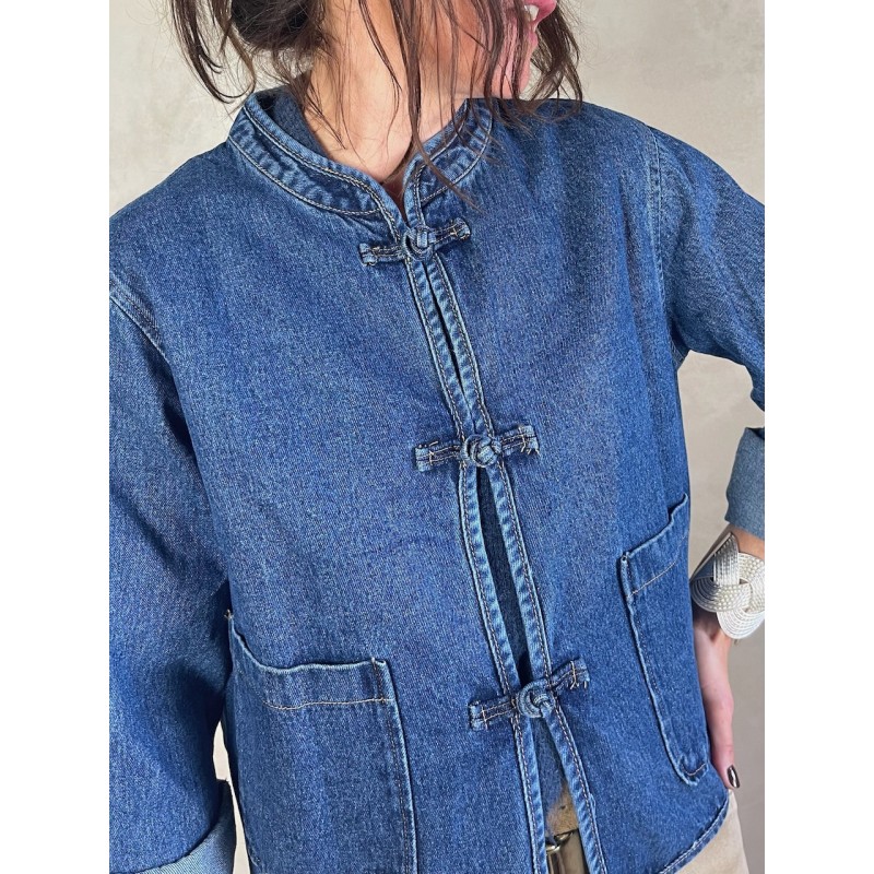 Veste en jean col mao