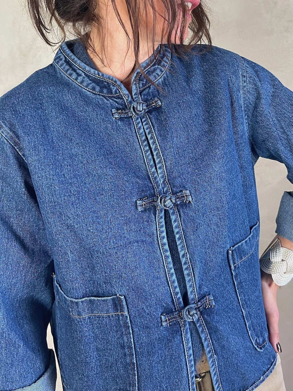 Veste en jean col mao