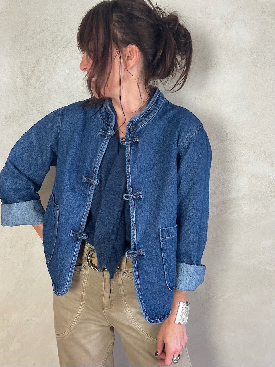 Veste en jean col mao