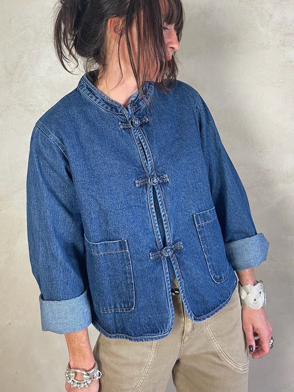 Veste en jean col mao