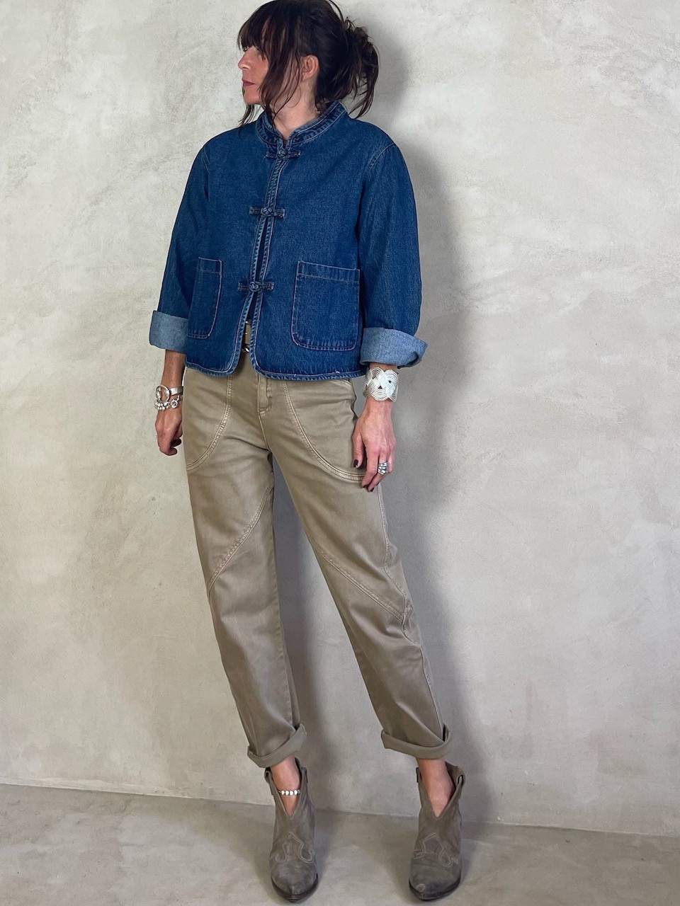 Veste en jean col mao