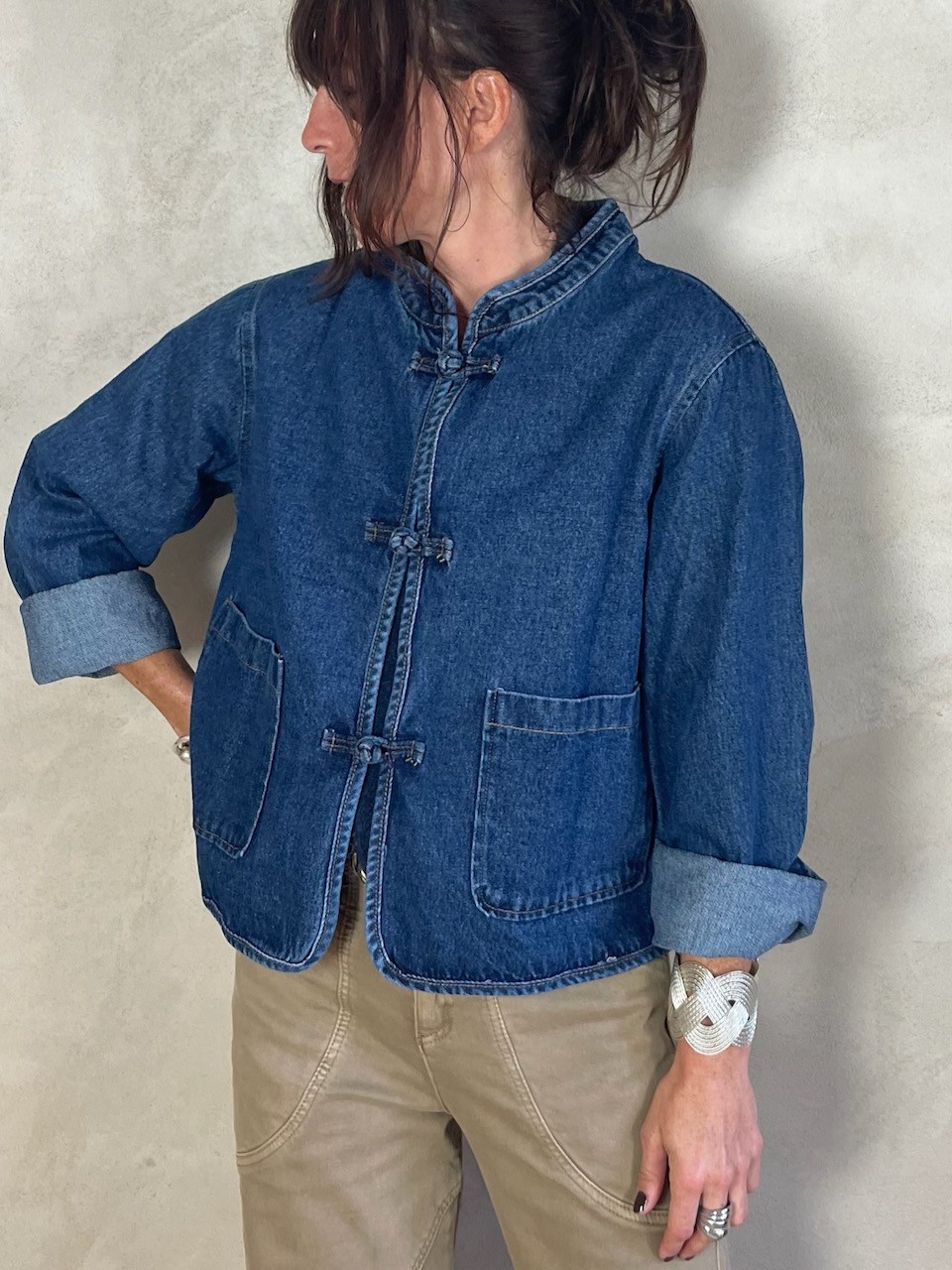 Veste en jean col mao