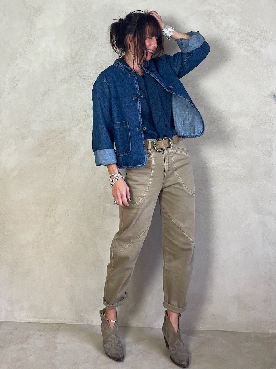 Veste en jean col mao