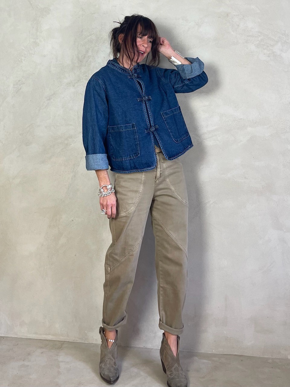Veste en jean col mao