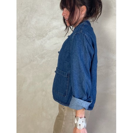 Veste en jean col mao