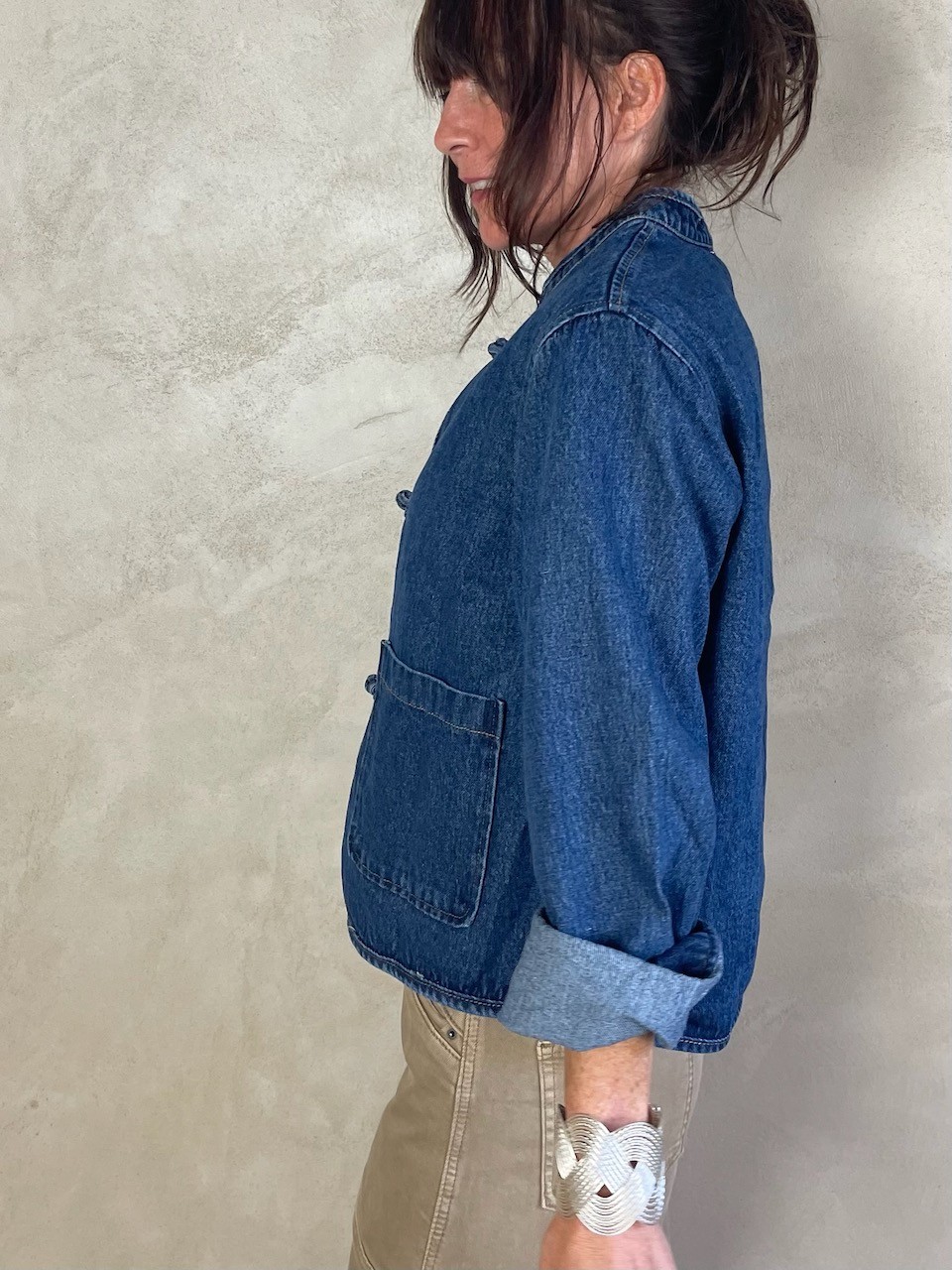 Veste en jean col mao