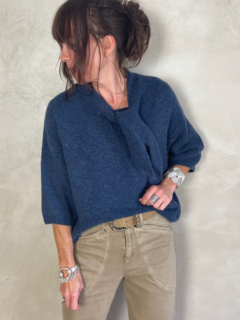 Pull alpapa Cravate Bleu