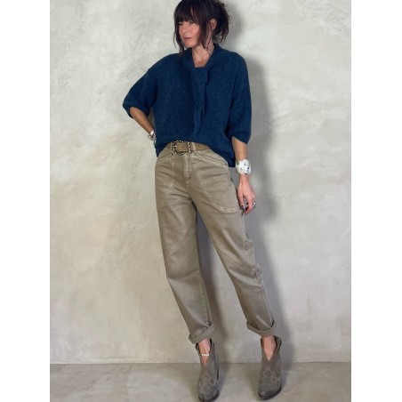 Jean taille haute coutures apparentes
