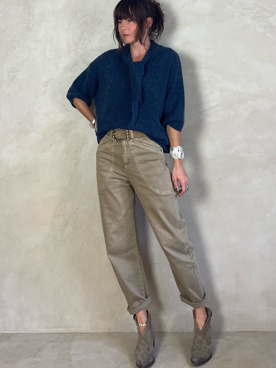 Jean taille haute coutures apparentes