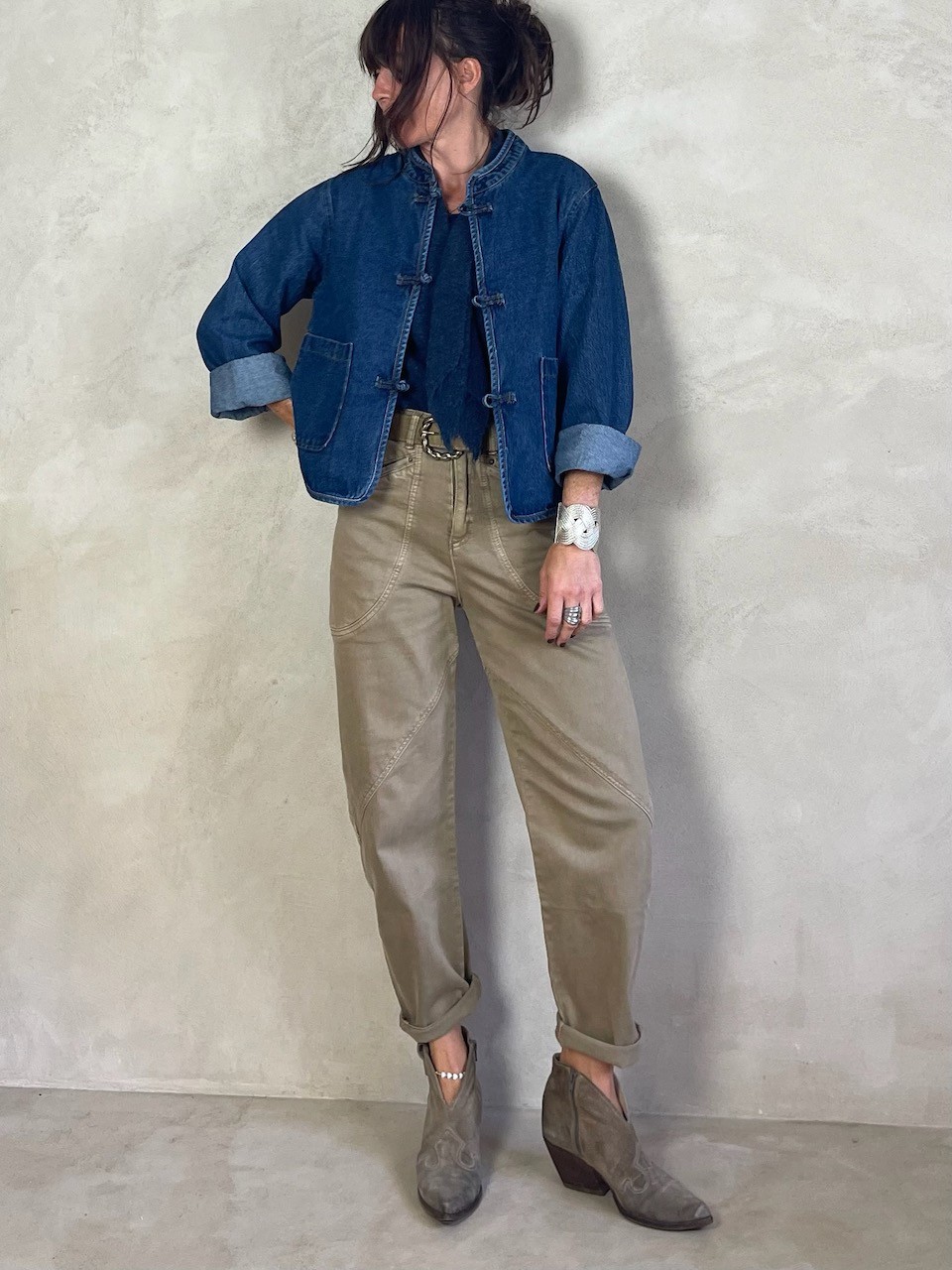 Jean taille haute coutures apparentes