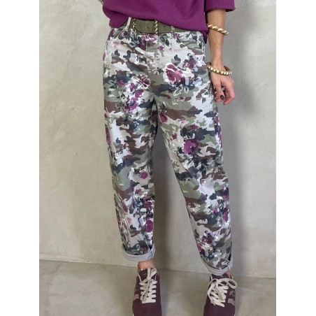 Pantalon en toile Army et Fleurs