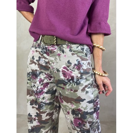 Pantalon en toile Army et Fleurs