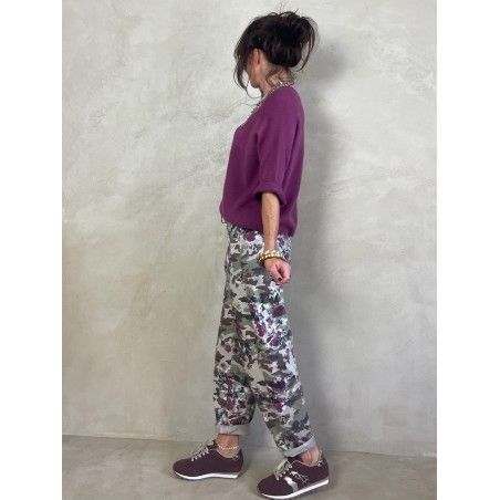 Pantalon en toile Army et Fleurs