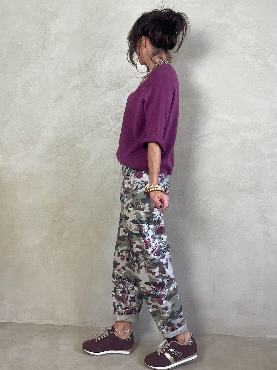 Pantalon en toile Army et Fleurs