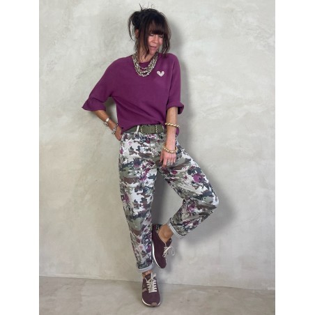 Pantalon en toile Army et Fleurs