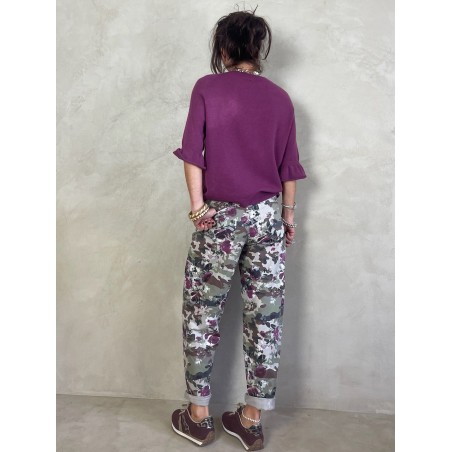 Pantalon en toile Army et Fleurs