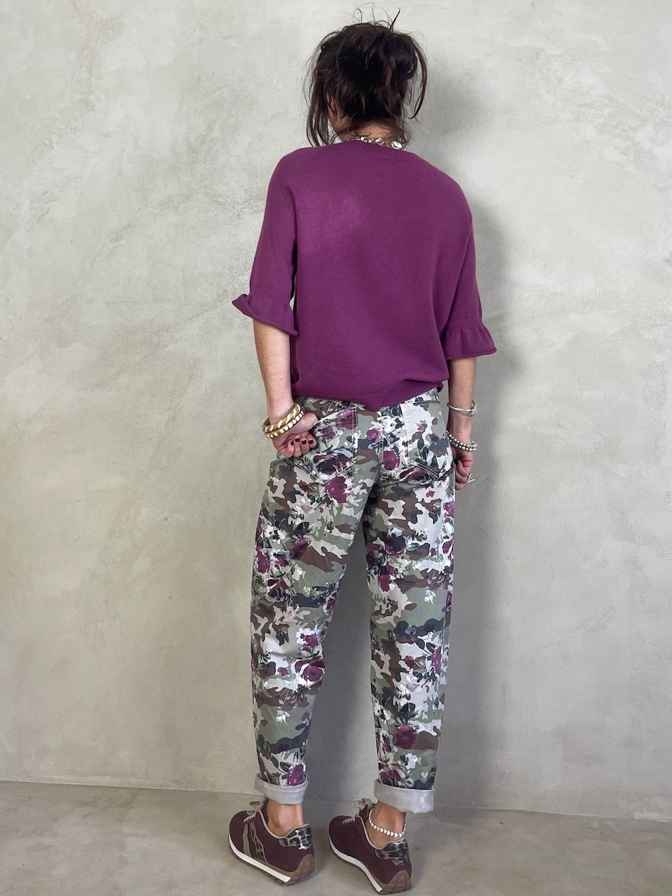 Pantalon en toile Army et Fleurs