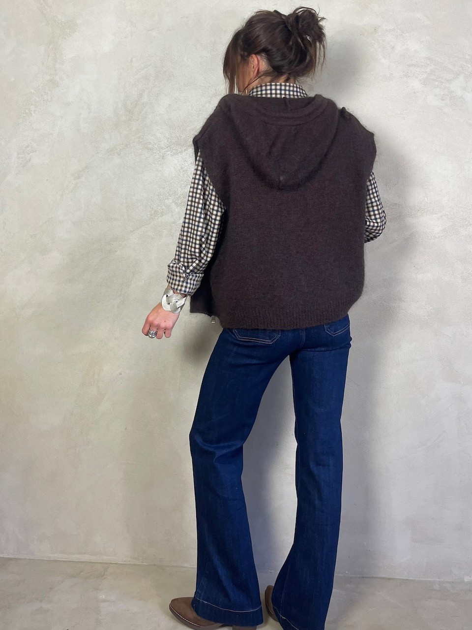 Gilet Mohair sans manches capuche
