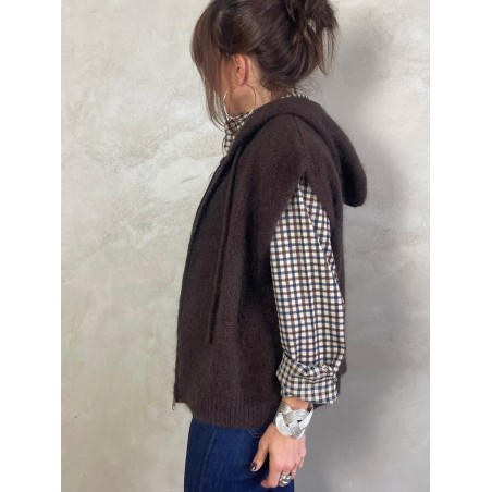 Gilet Mohair sans manches capuche