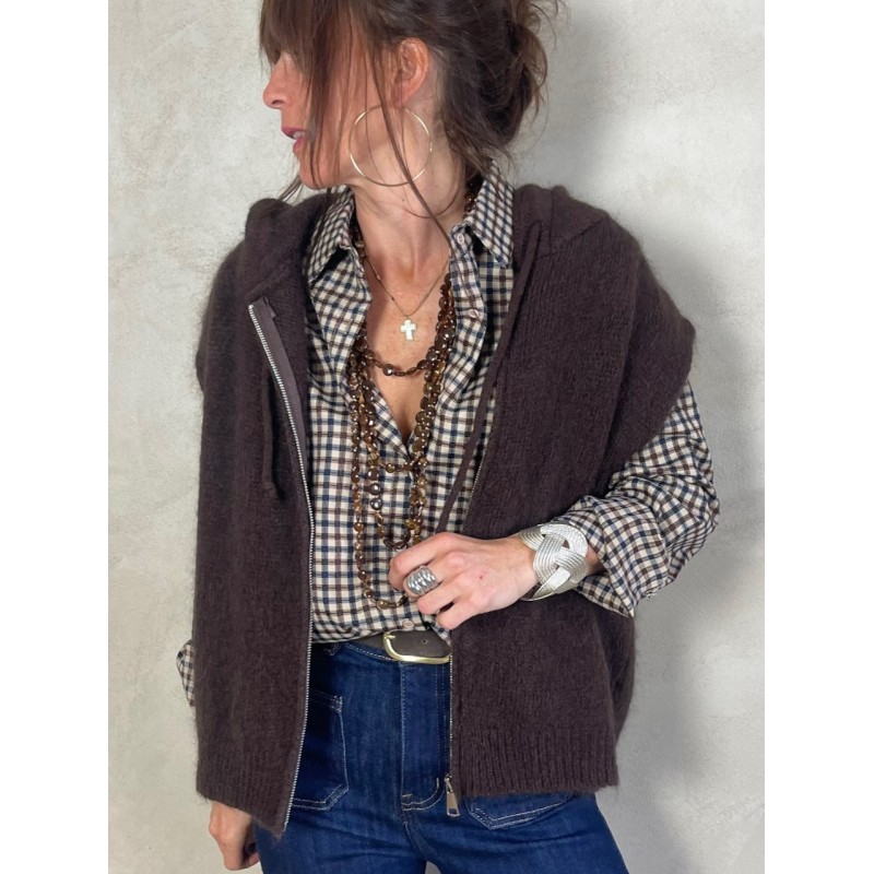 Gilet Mohair sans manches capuche