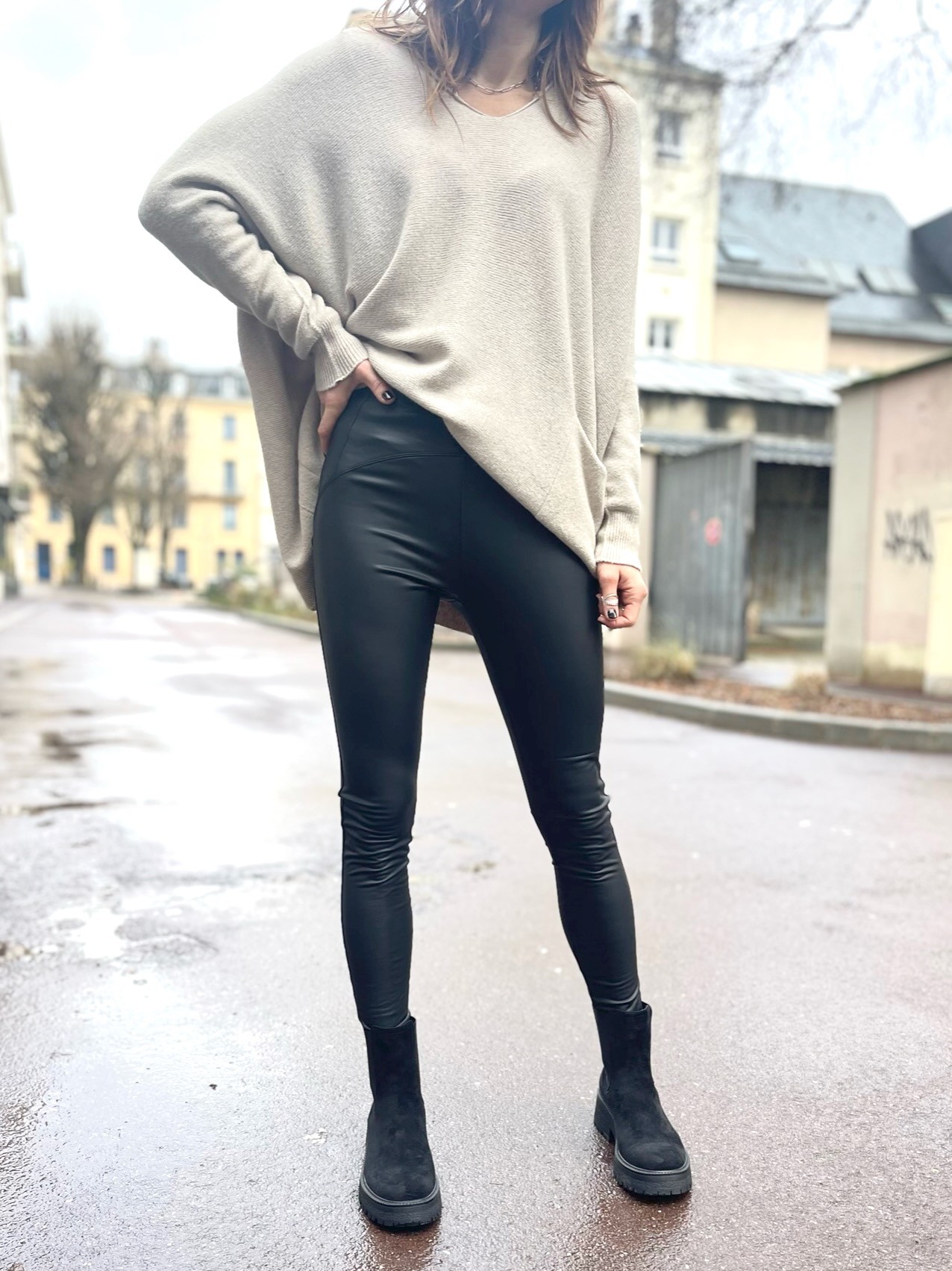 Legging simili cuir noir