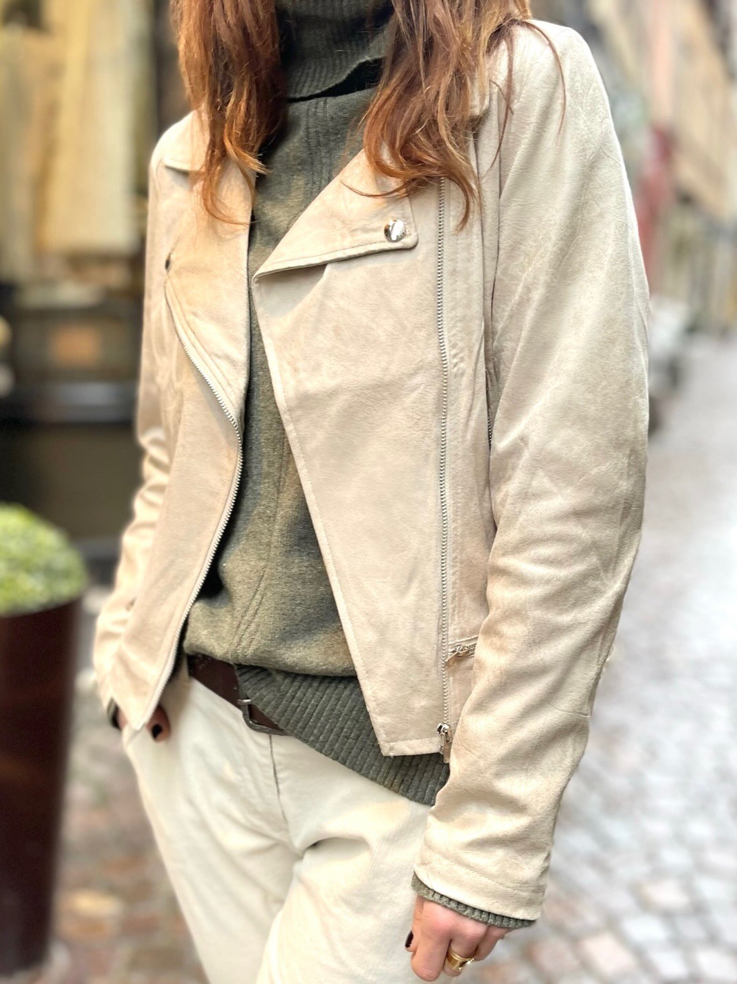 Perfecto simili cuir beige