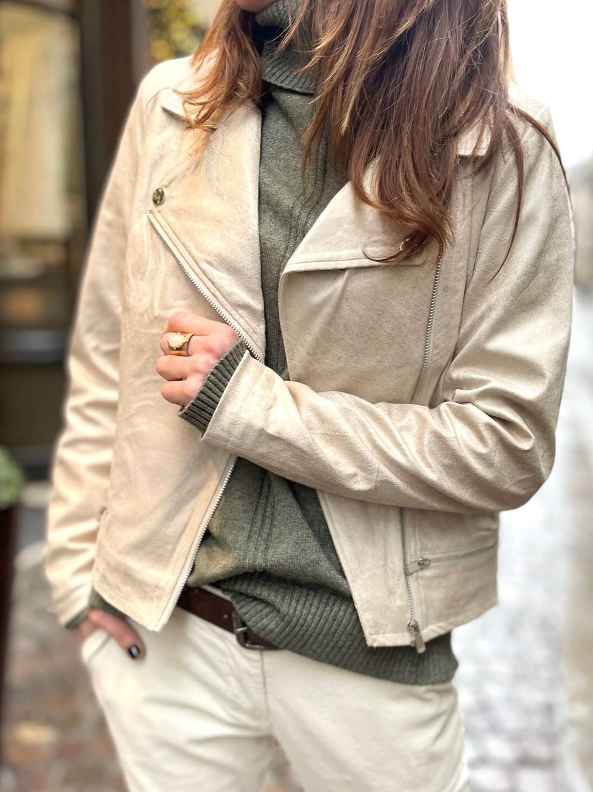 Perfecto simili cuir beige