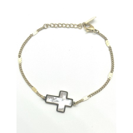 Bracelet croix nacrée or
