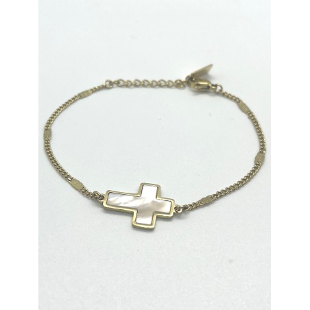 Bracelet croix nacrée or