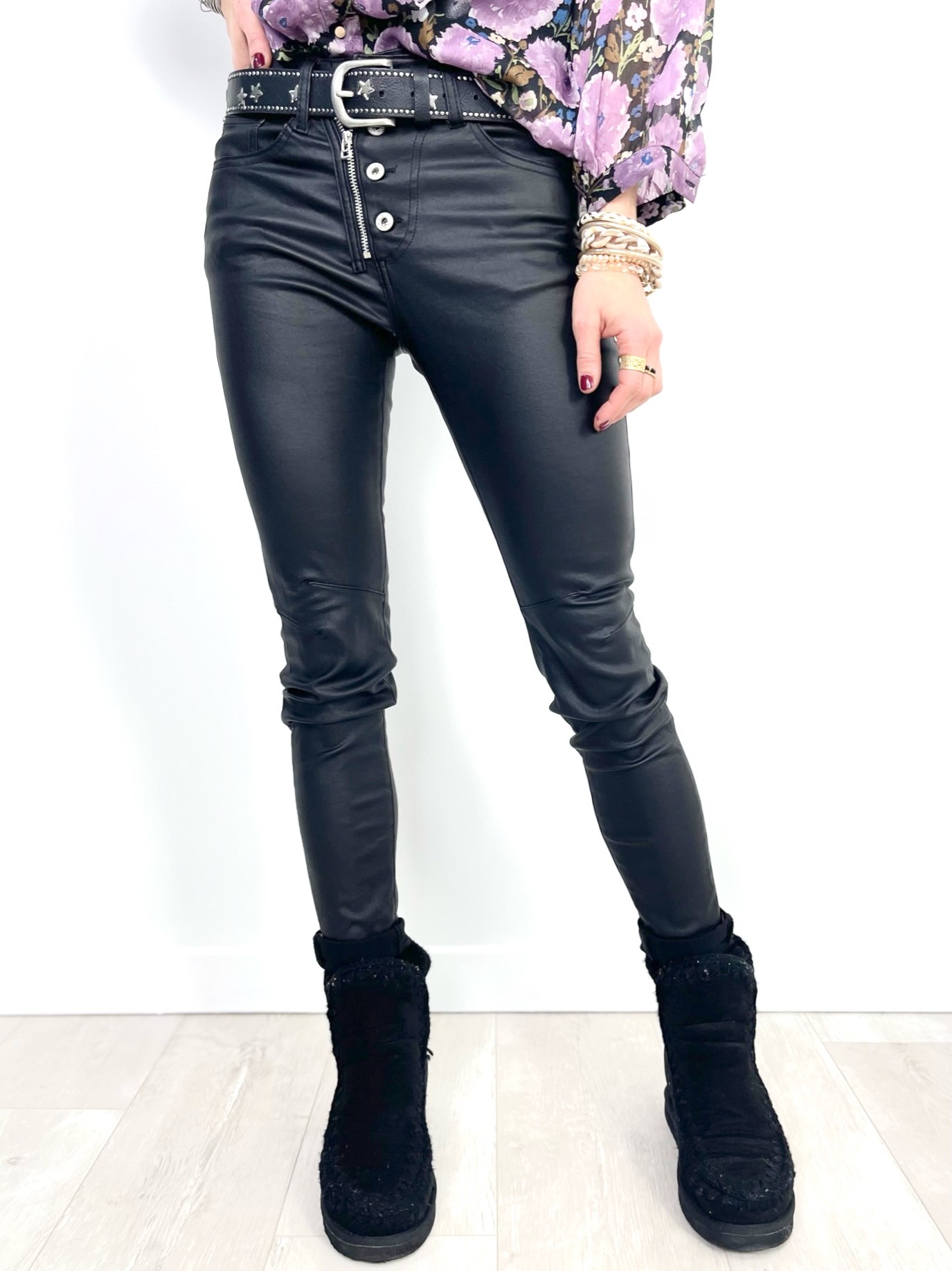 Jeans zip huilé