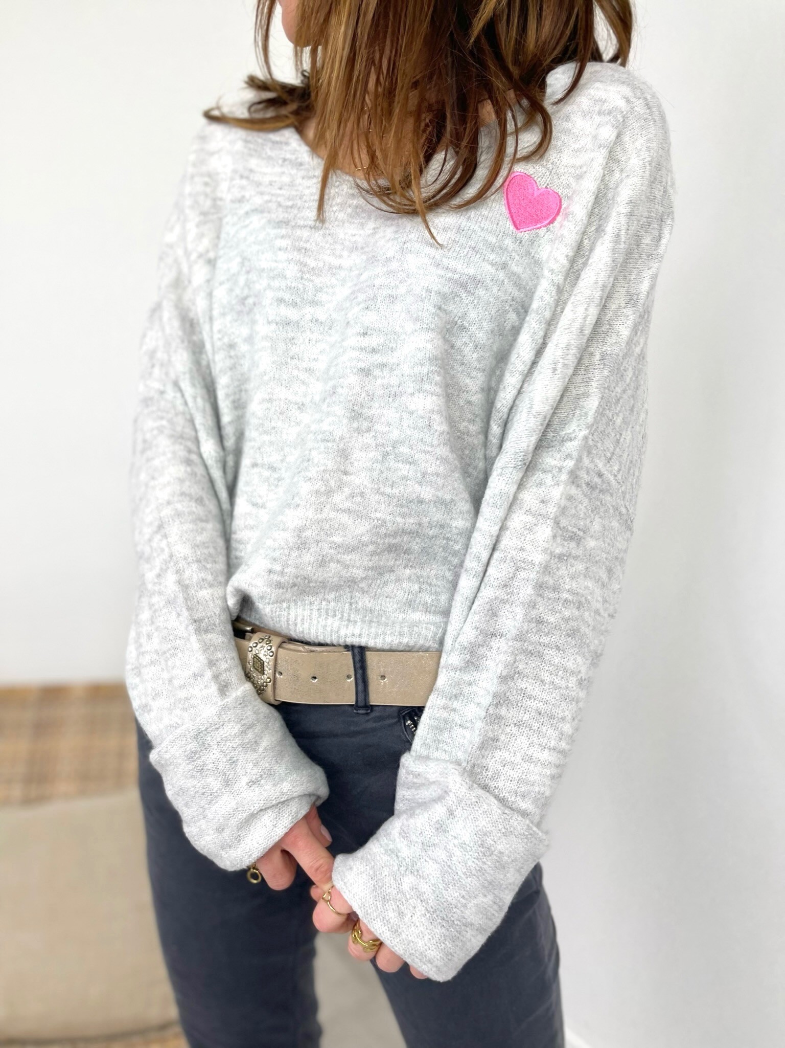 Pull laine coeur gris