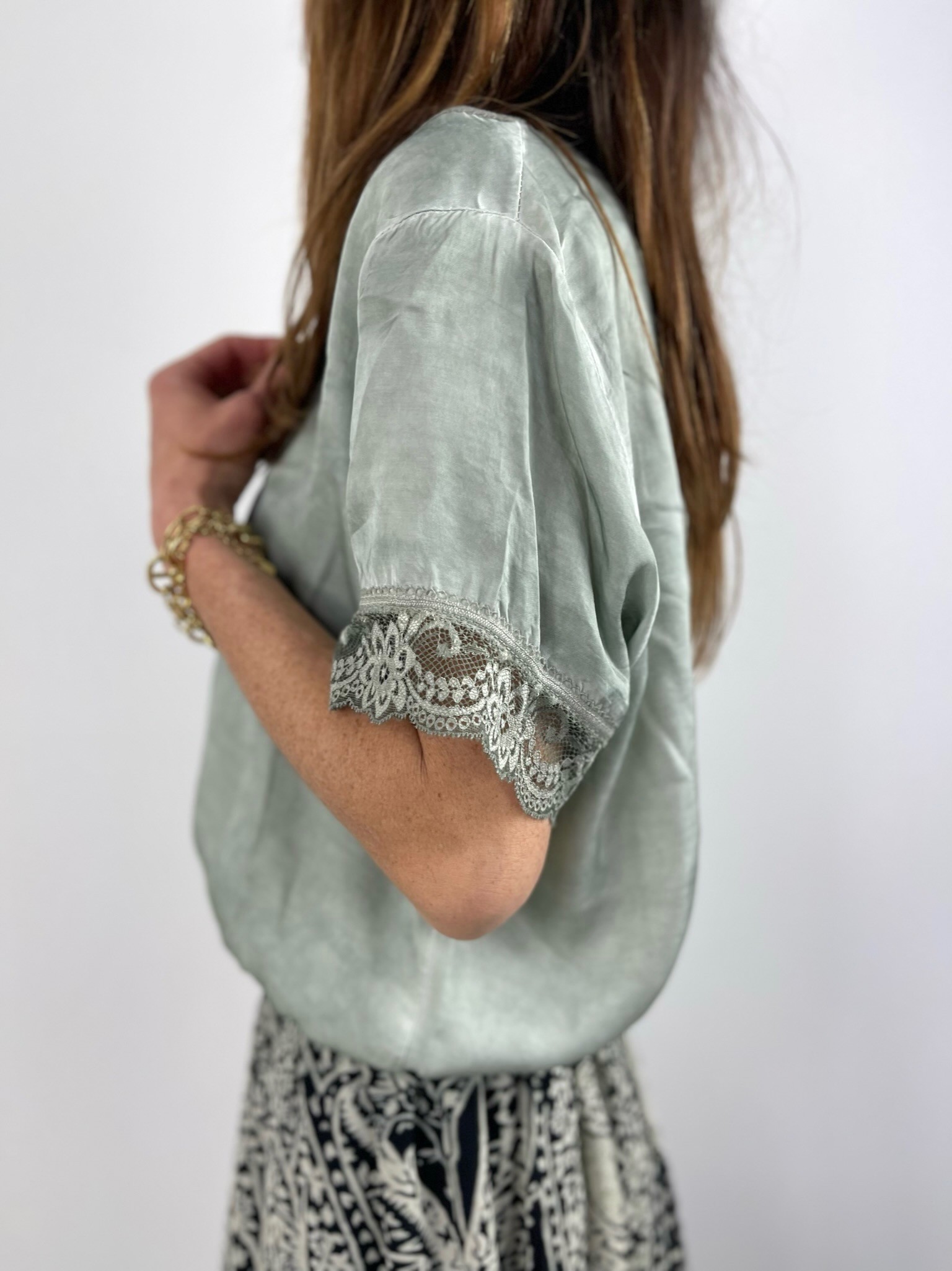 Top dentelle kaki clair