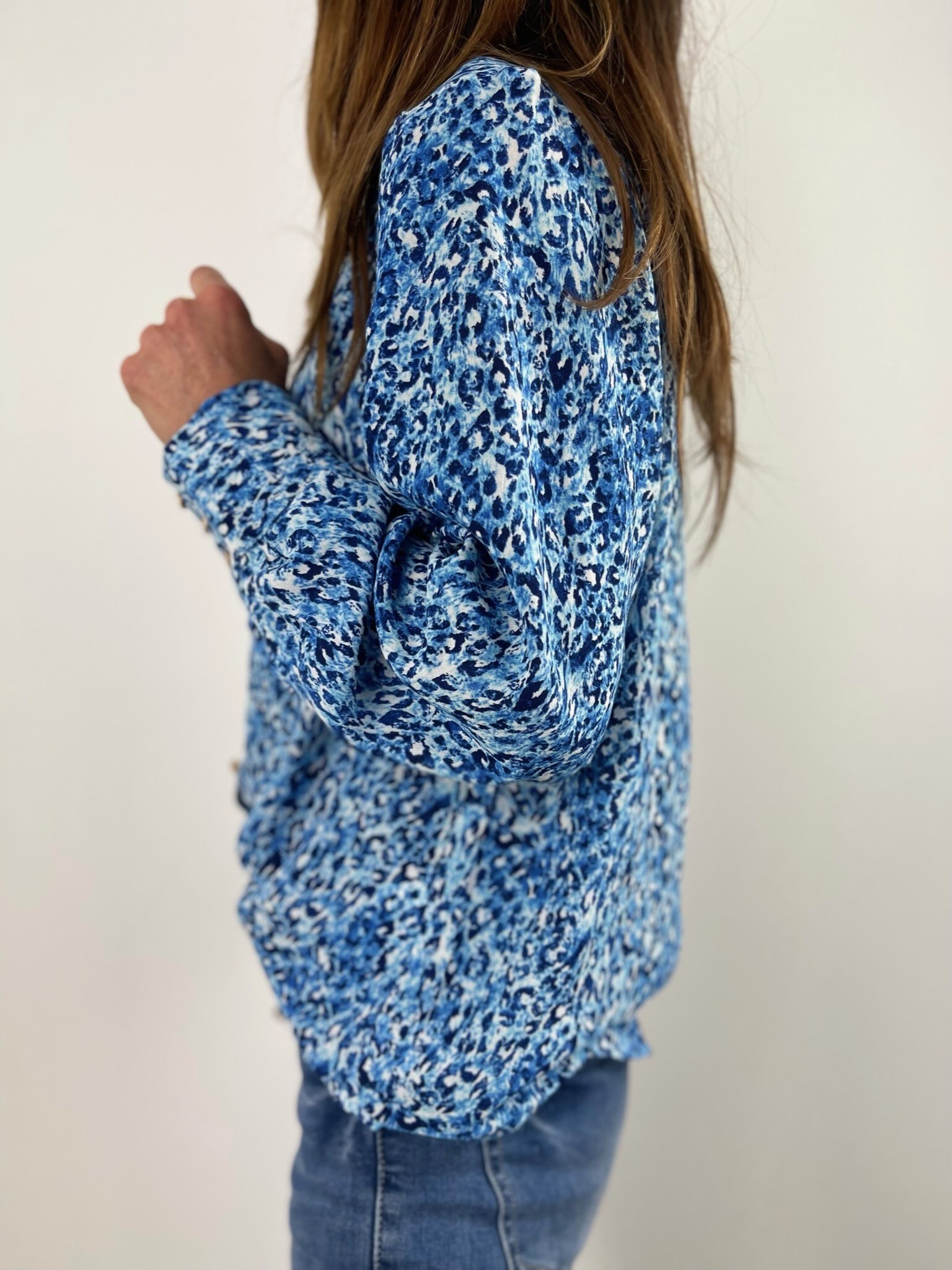 Chemise léo bleue col mao