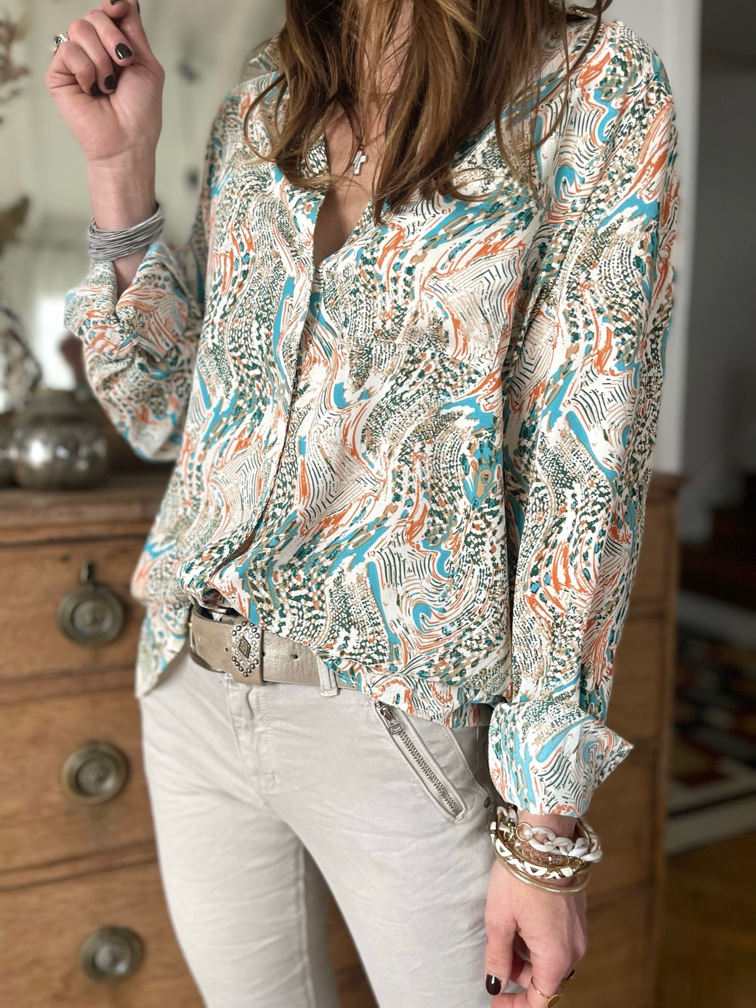 Chemise motifs beige