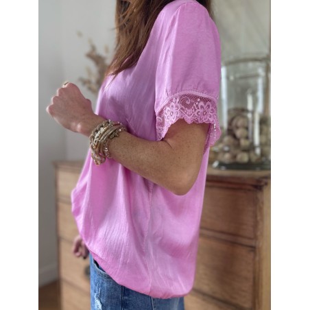 Top dentelle rose bonbon