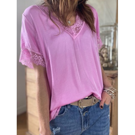 Top dentelle rose bonbon