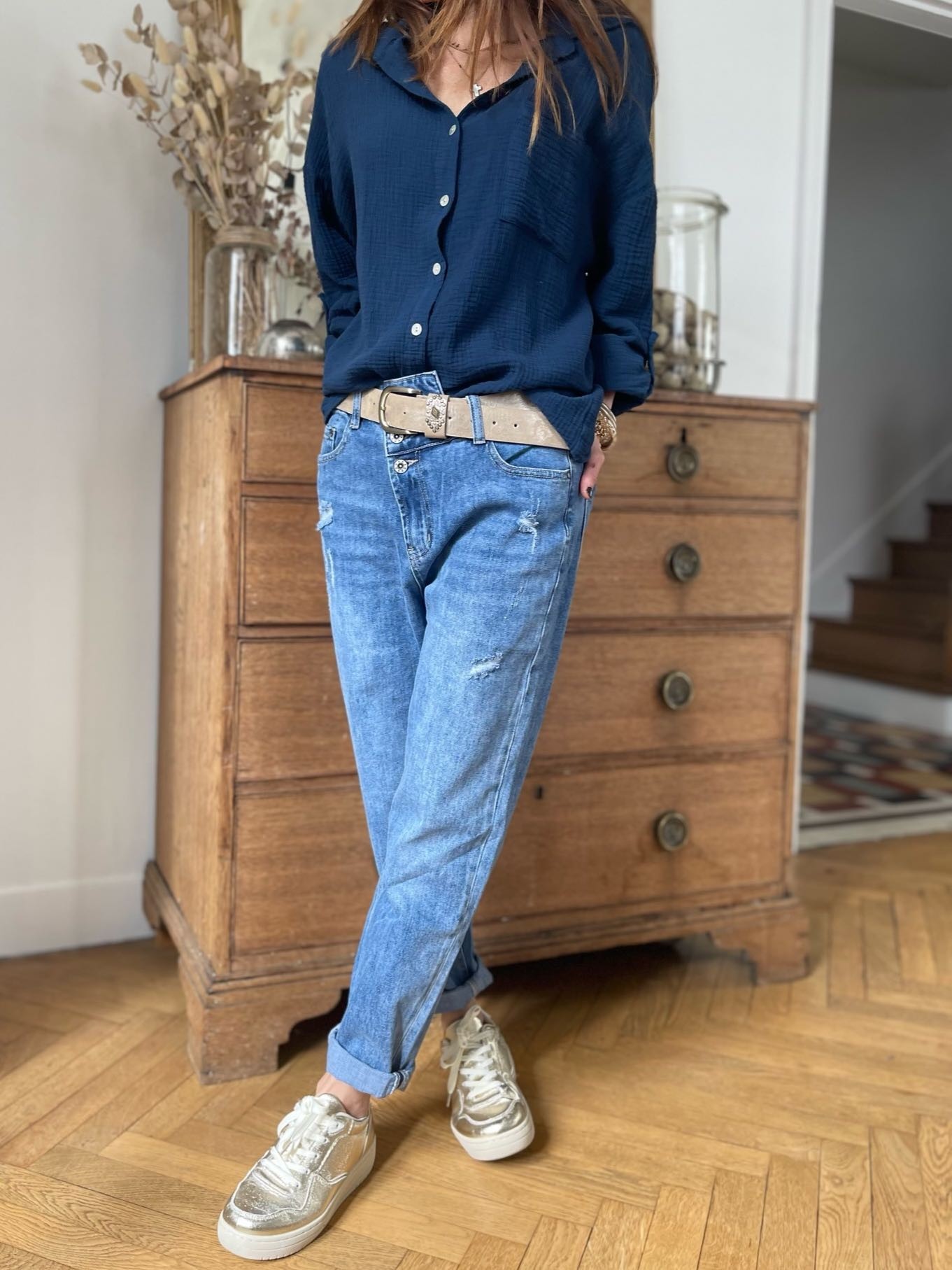 Chemise gaze de coton marine