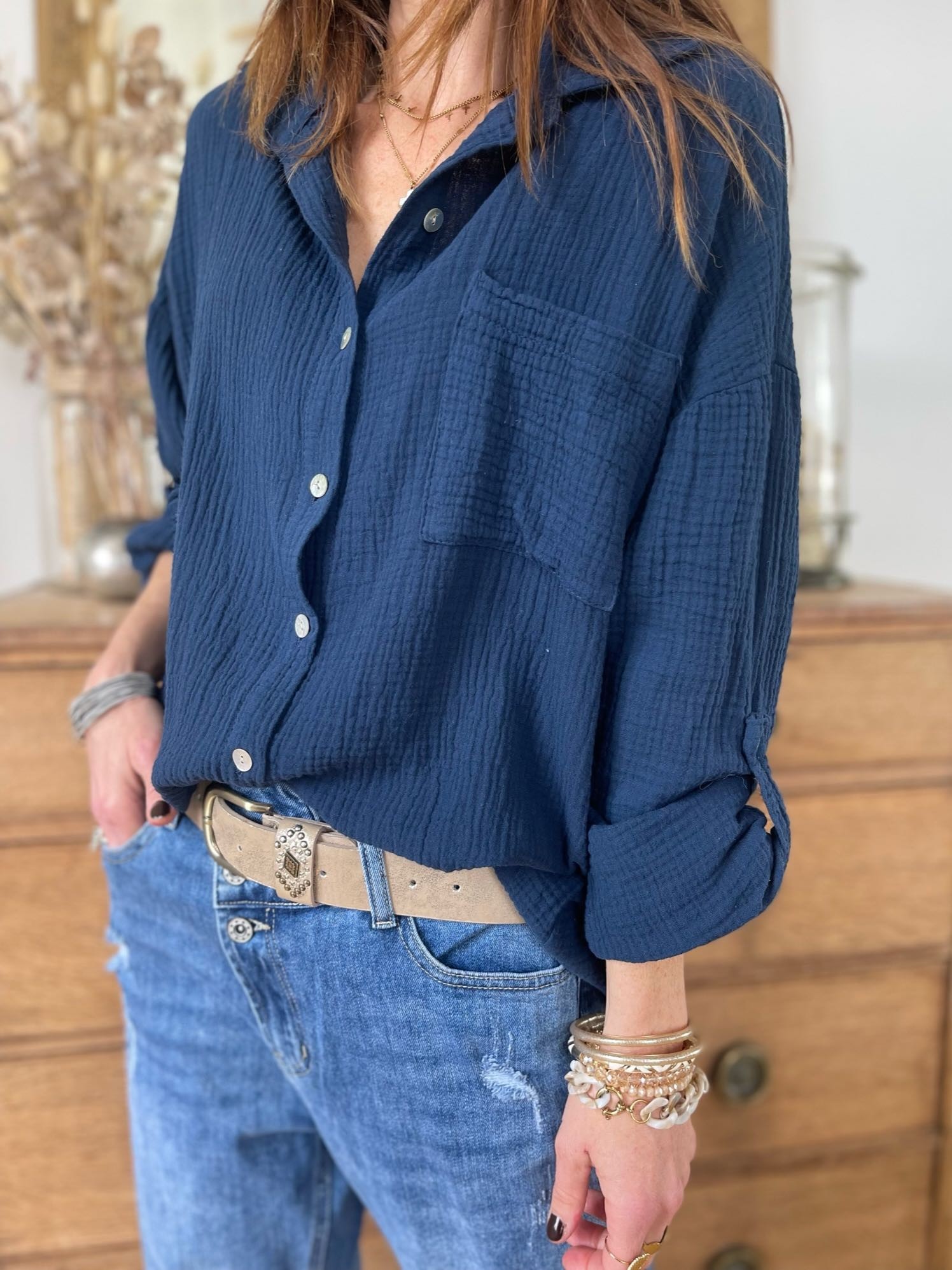 Chemise gaze de coton marine