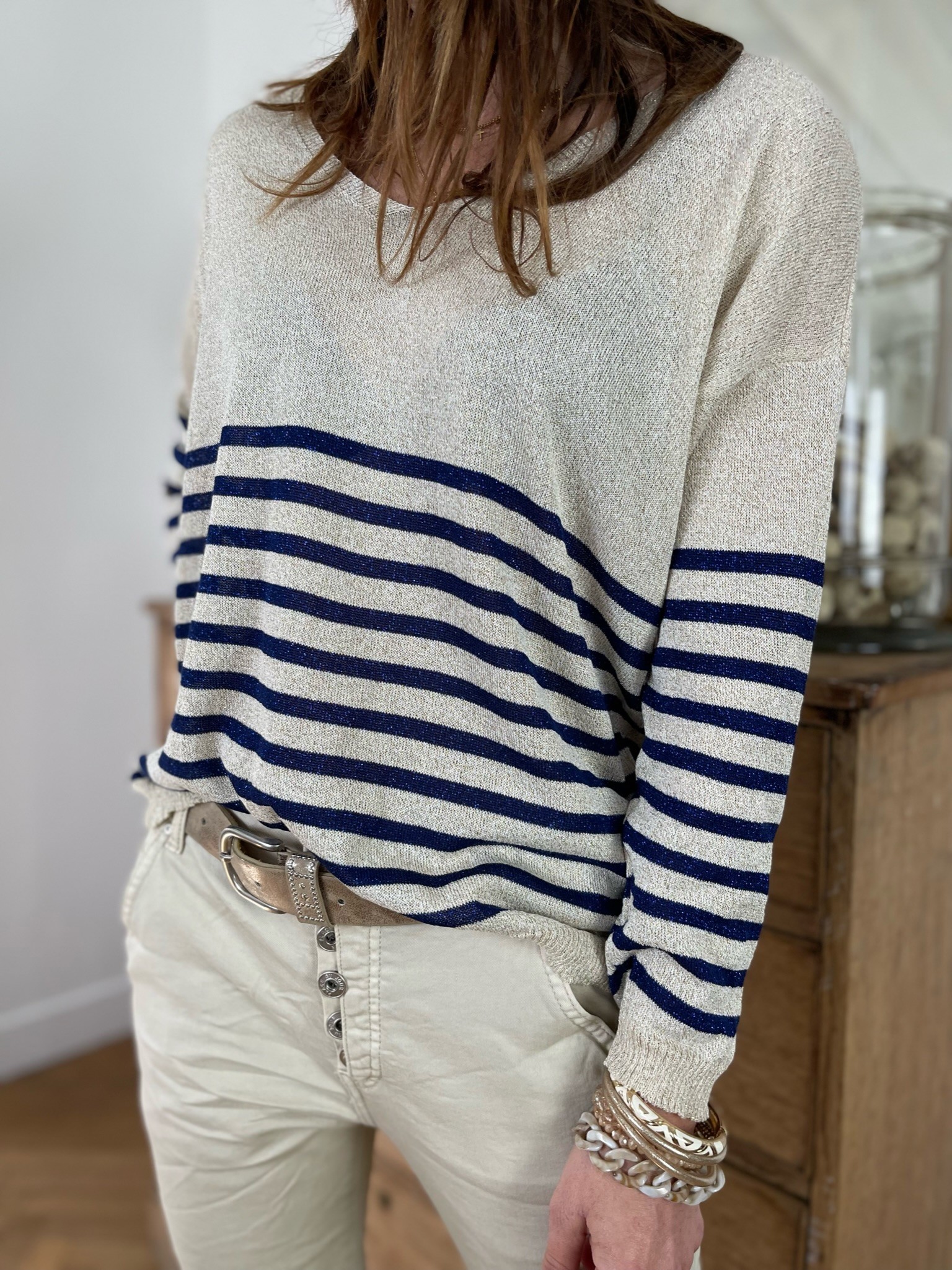 Pull maille rayé marine